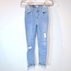 Free People Anthropologie Distressed Fringe High Waisted Ankle Jeans Sz 26
